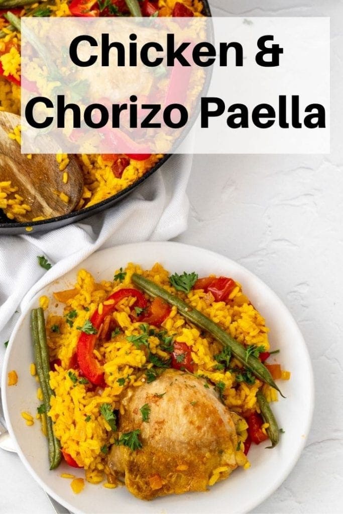 chicken chorizo paella pin image