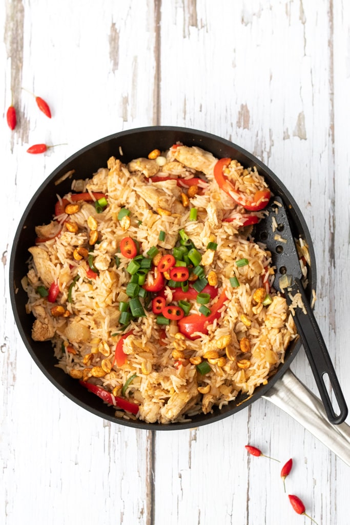 pan filled with Chinese fried rice