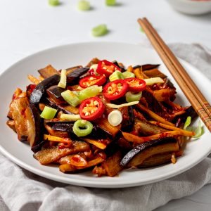 plate of aubergine in chilli bean sauce