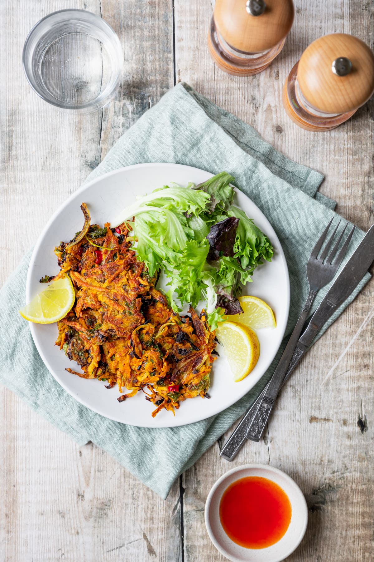 Sweet potato and black bean patties with salad