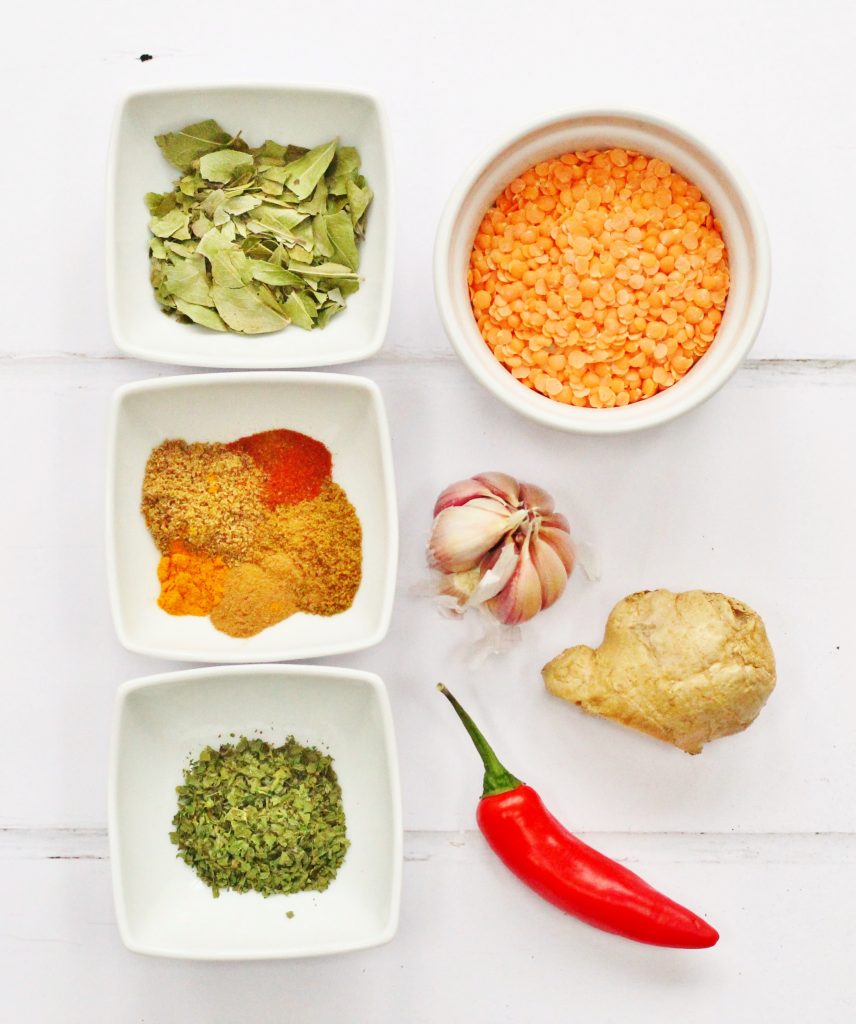 Ingredients for red lentil soup