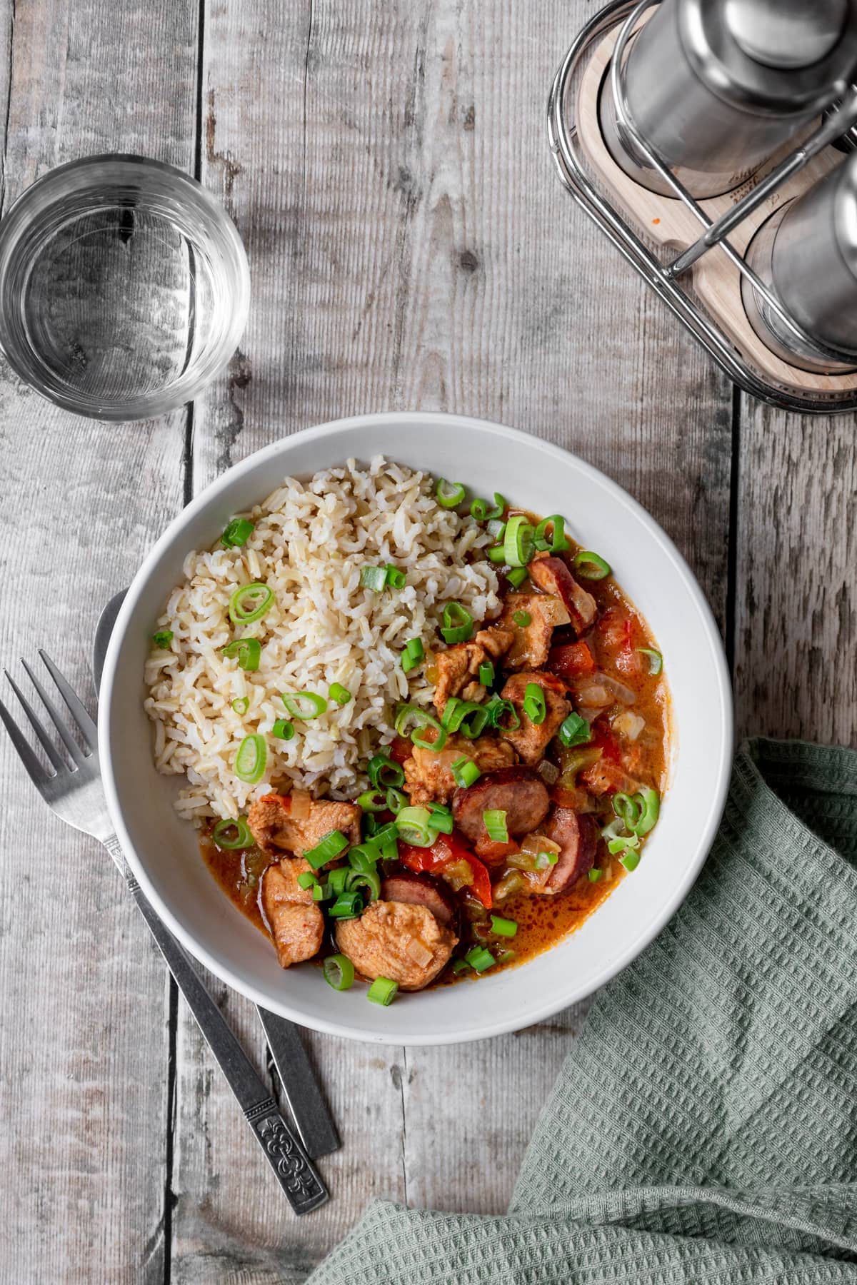Bowl of chicken and sausage gumbo