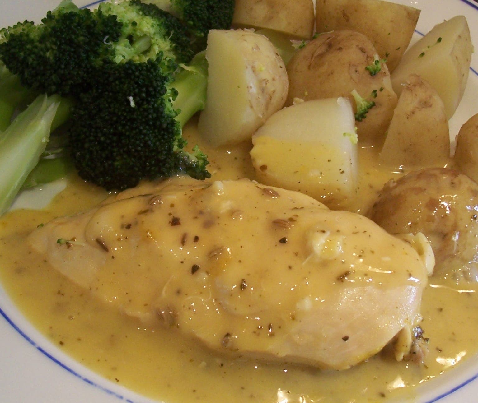 100_4097 chicken breast in lemon sage sauce with potatoes and broccoli