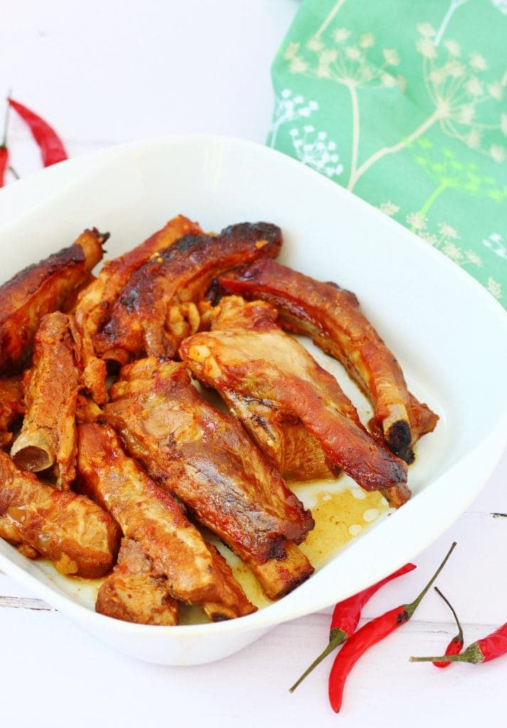 Close up of slow cooker barbecue ribs