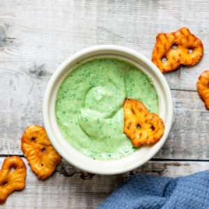 bowl of avocado yogurt and coriander dip
