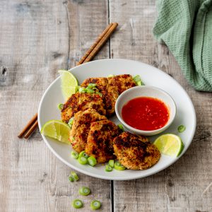 Thai fish cakes with sriracha sauce