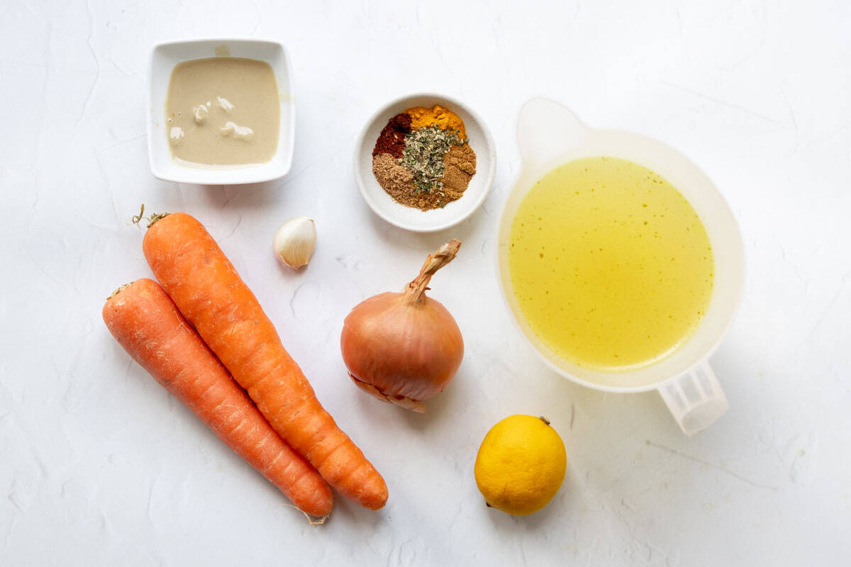 Ingredients for carrot and tahini soup