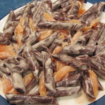 cocoa pasta with smoked salmon