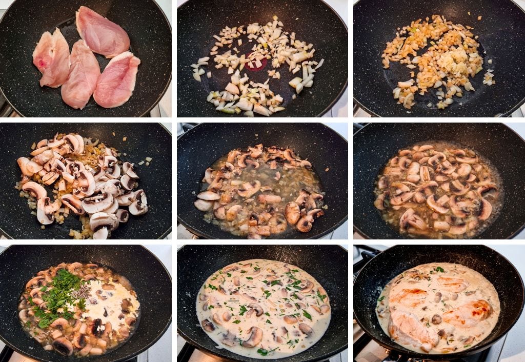 how to make chicken in a creamy mushrooms sauce step by step