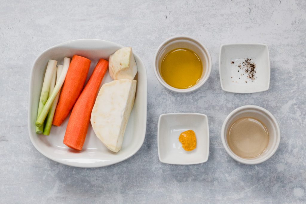 Ingredients in carrot and celeriac salad