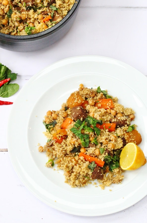 Easy lamb tagine on a white plate