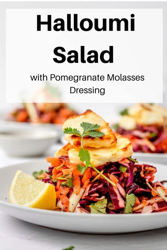 Pomegranate molasses halloumi salad pin image