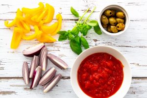 Vegetables for Mediterranean turkey bake