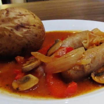 Schwartz sausage casserole with baked potato