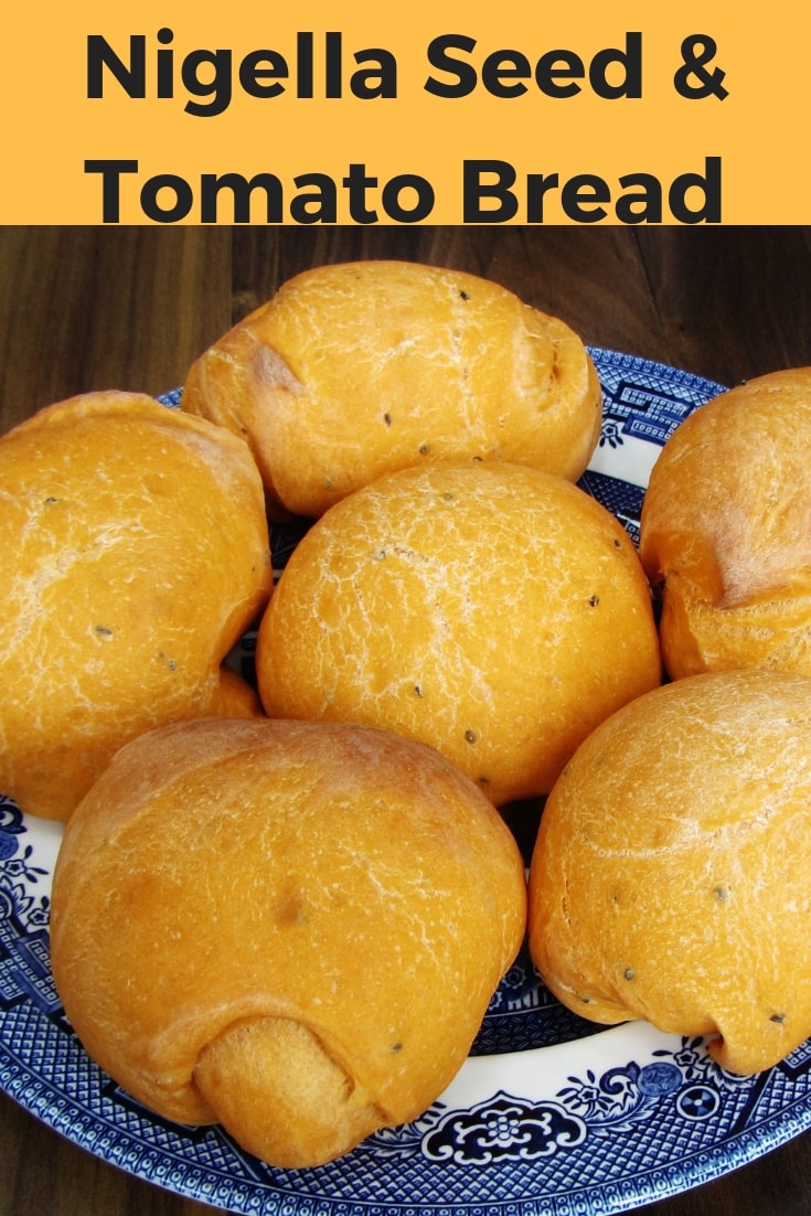 nigella seed and tomato bread rolls pin image