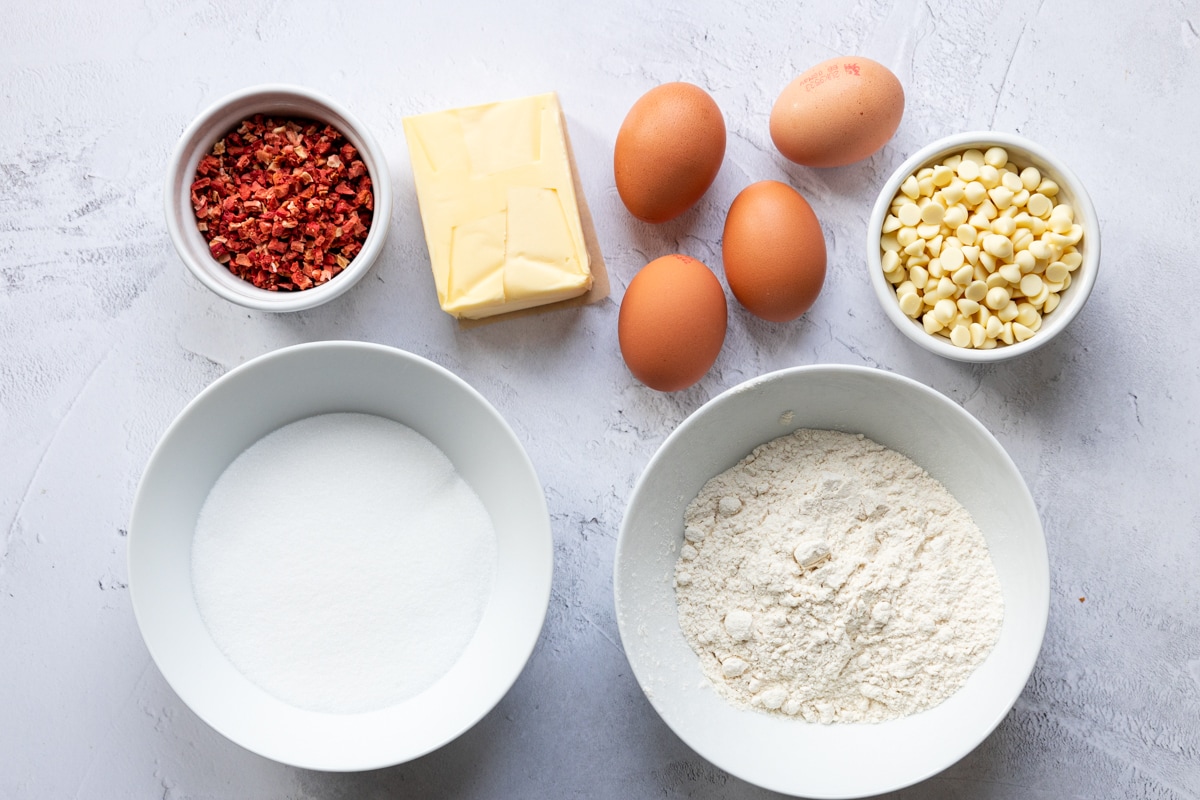 Ingredients for white chocolate and raspberry blondies