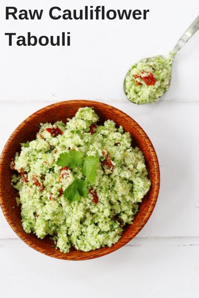 Raw cauliflower tabouli pin image