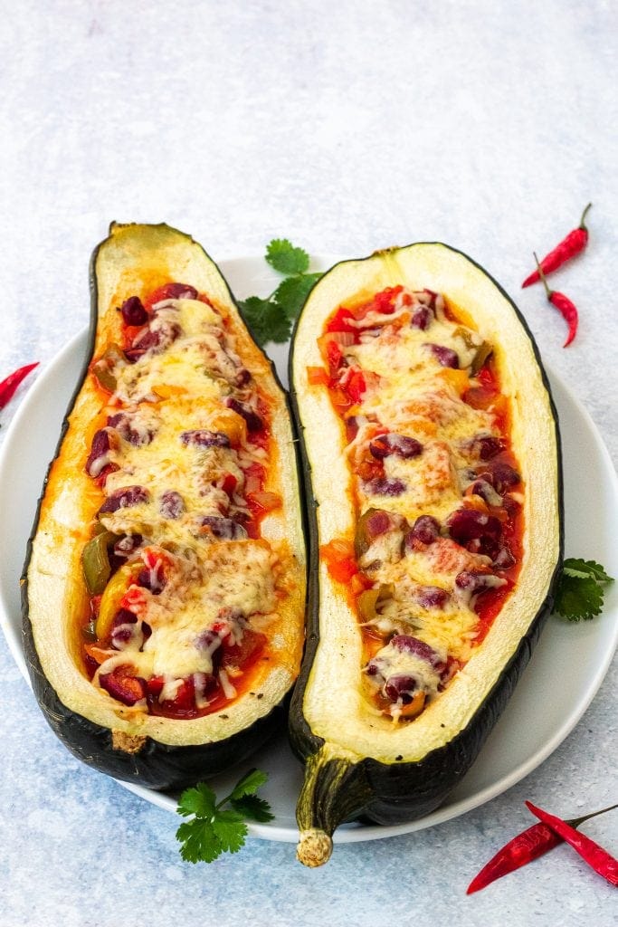 stuffed marrow with vegetarian chilli