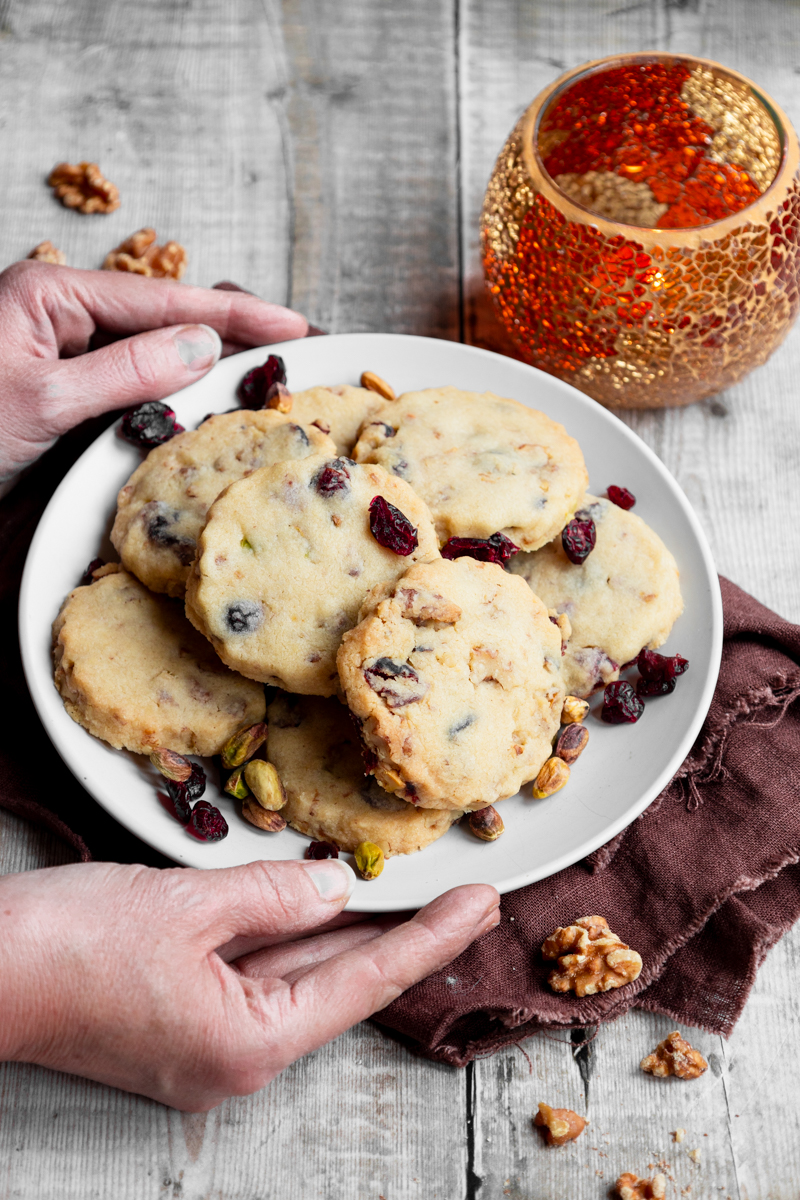 Nut and cranberry shortbread style biscuits