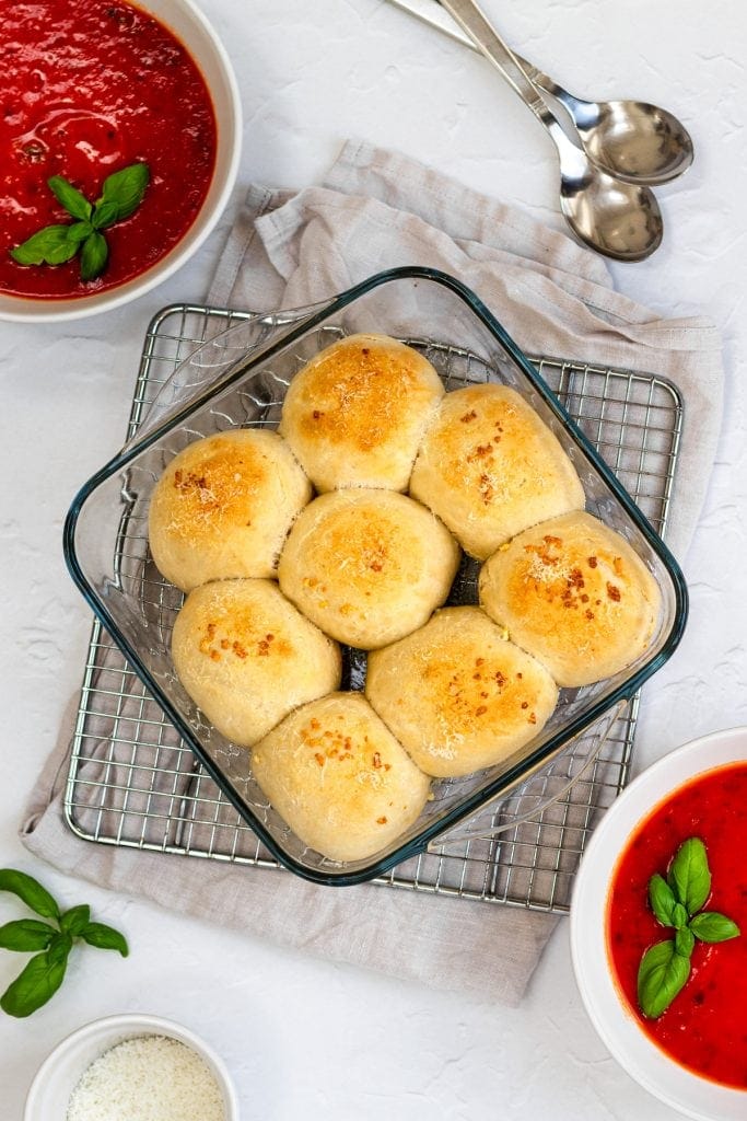 pizza bread rolls and tomato soup