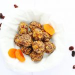 Snack balls with coconut, apricot and sultanas