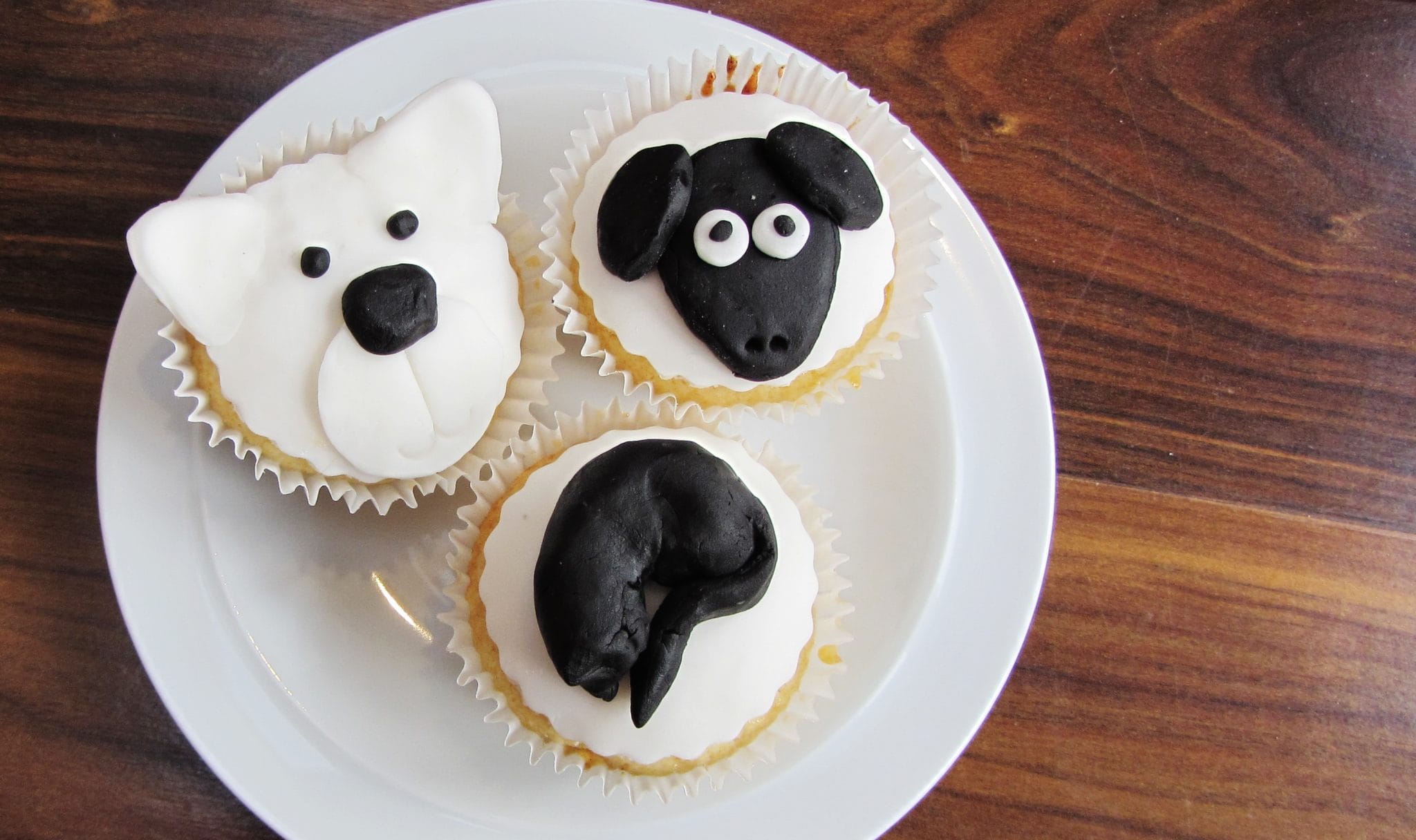 Polar bear, sheep and cat cupcakes
