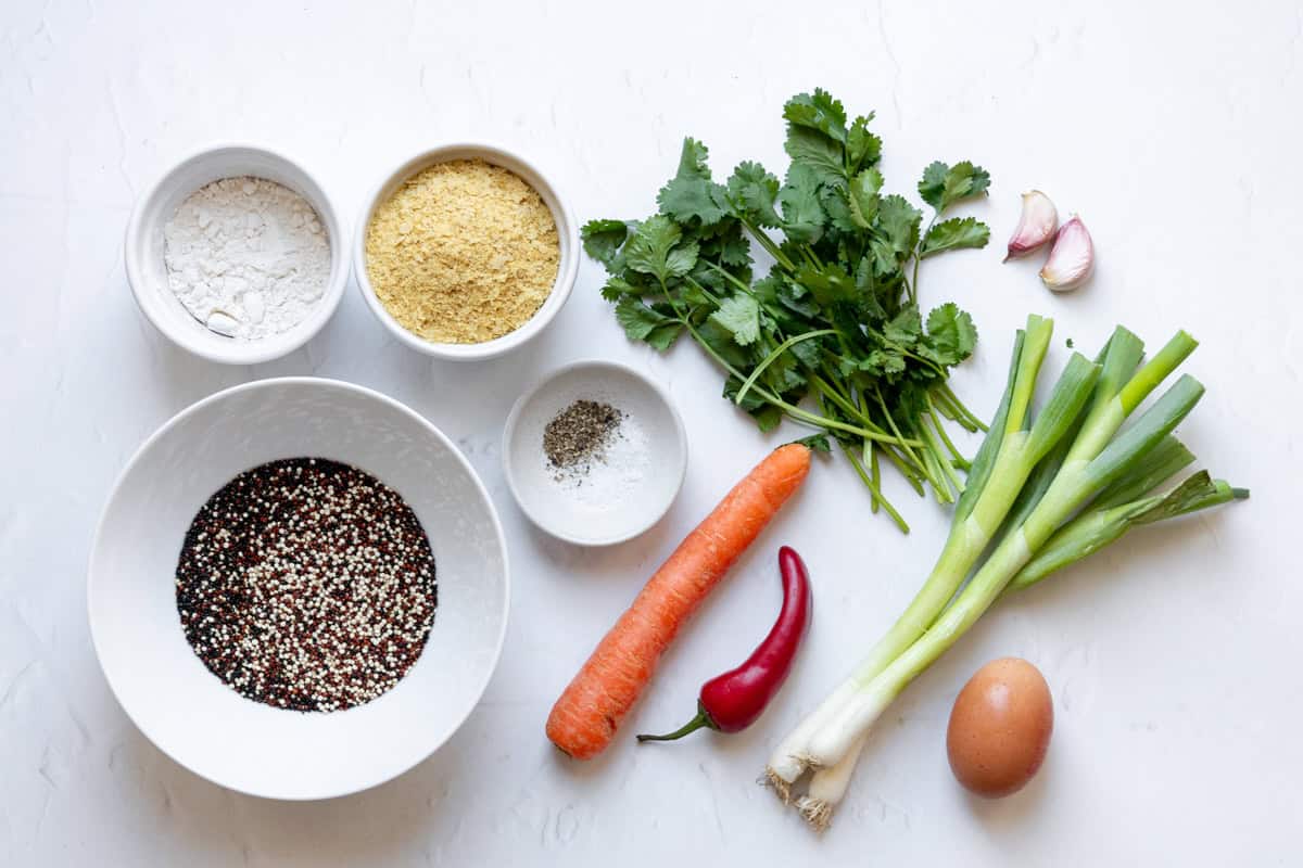 Ingredients for crispy vegetarian quinoa patties