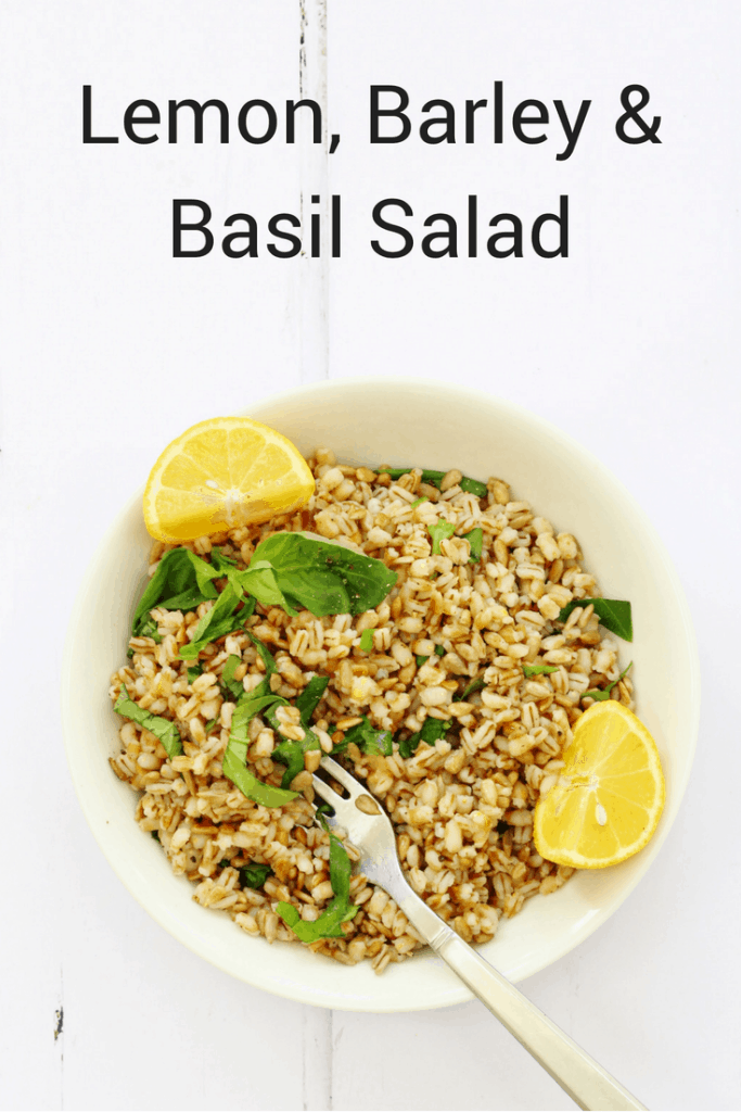 Lemon barley and basil salad pin image