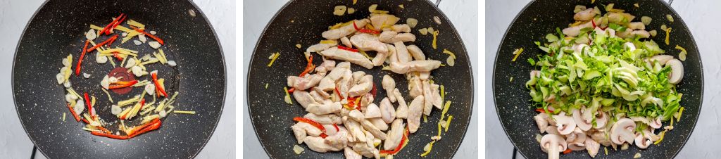 Cauliflower leaf and chicken stir fry