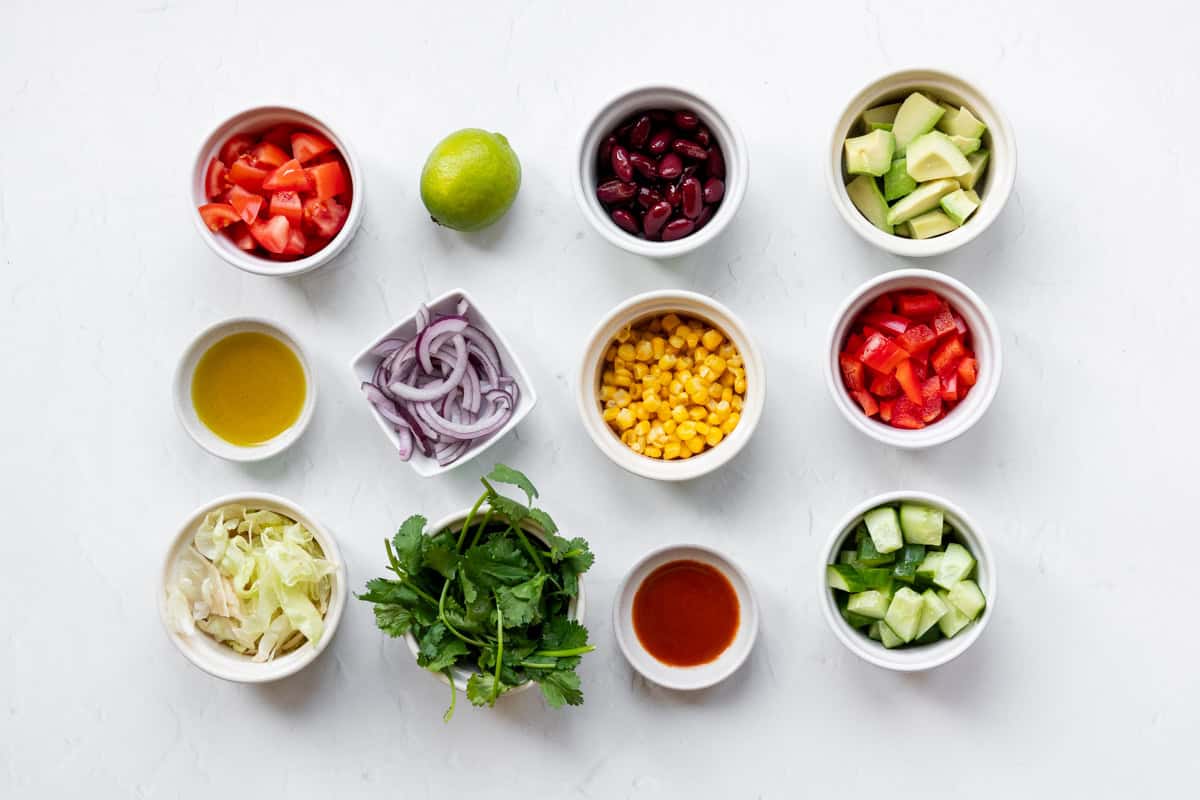 Ingredients for Mexican kilner jar salad