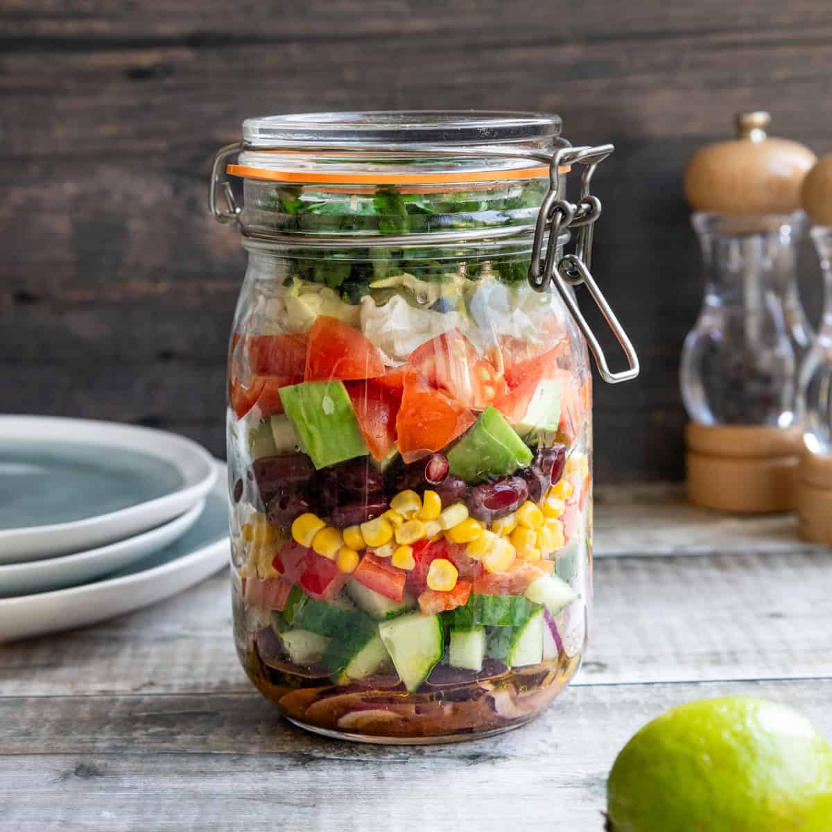 Mexican kilner jar salad