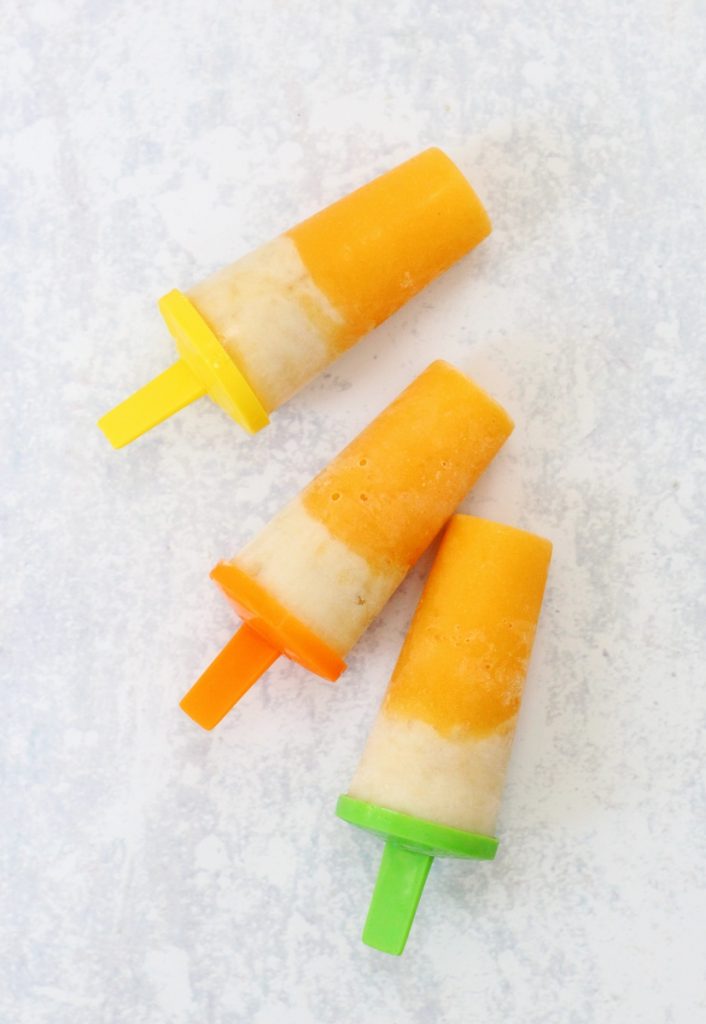 3 homemade no added sugar peach and banana ice lollies