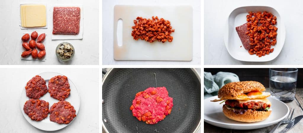 Beef and chorizo burgers step by step