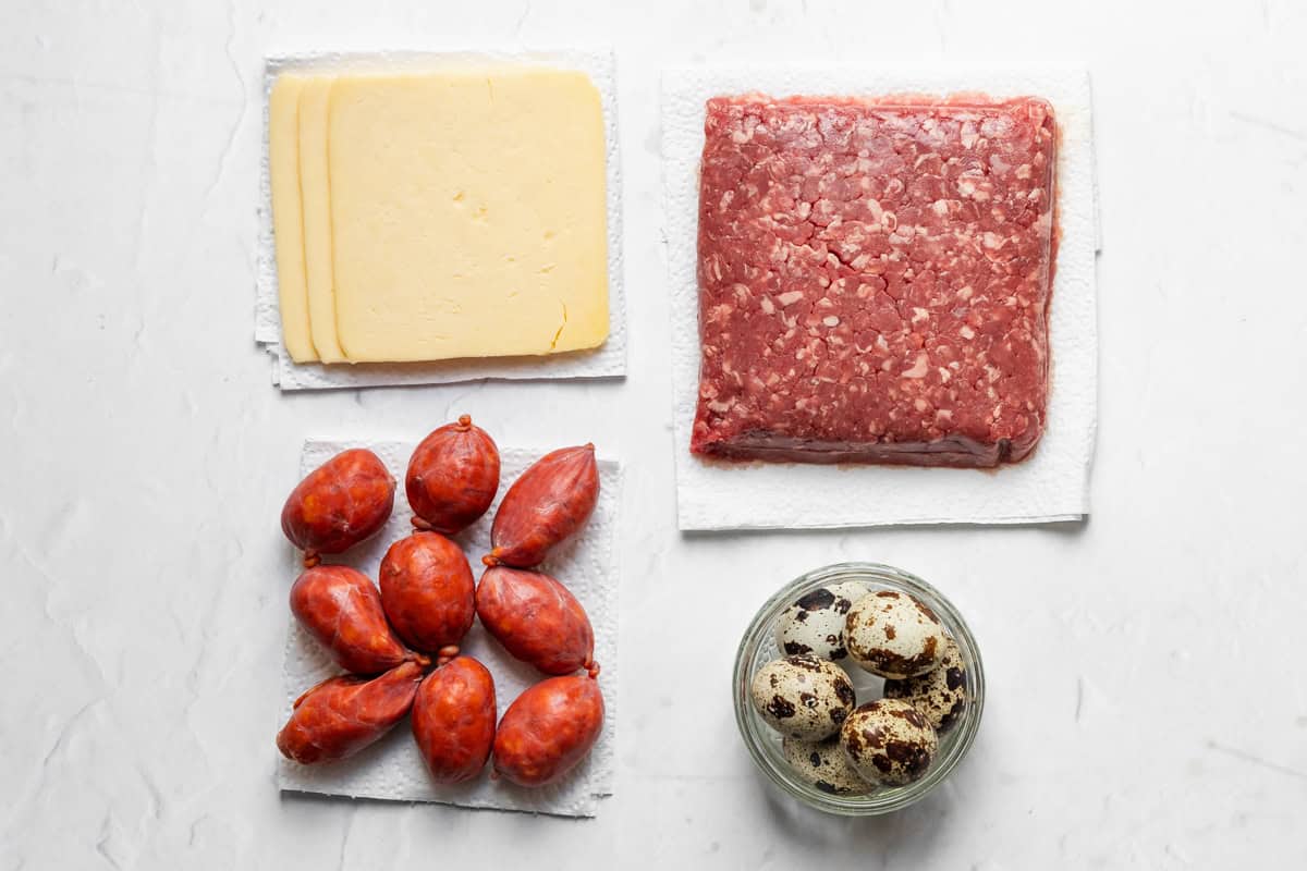 Key ingredients for beef and chorizo burgers