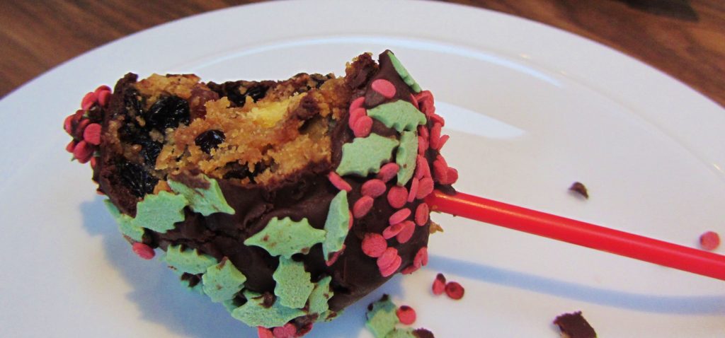 Half-eaten Christmas cake pop
