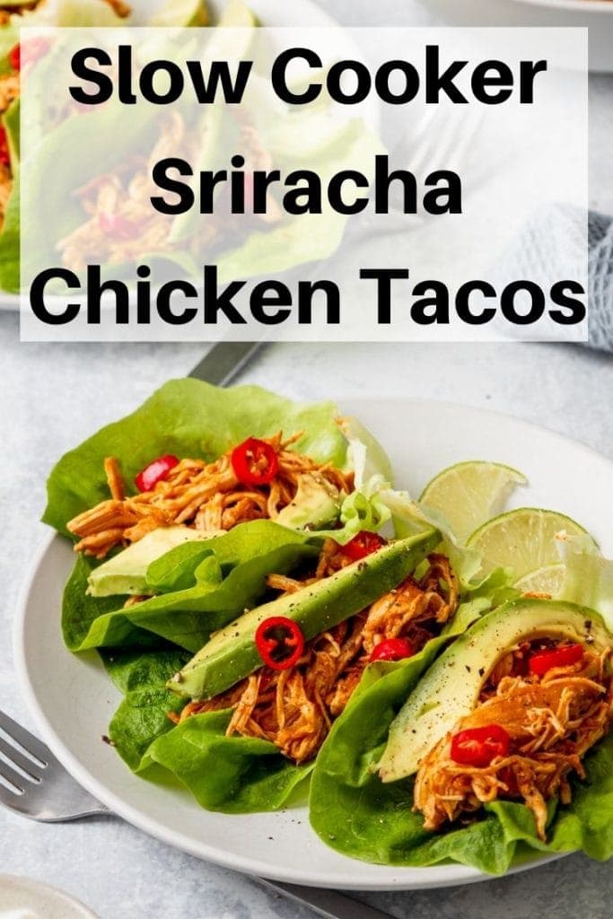 Slow cooker sriracha chicken tacos pin image