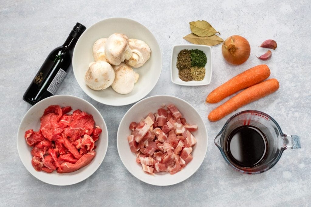 Ingredients for slow cooker beef bourguignon