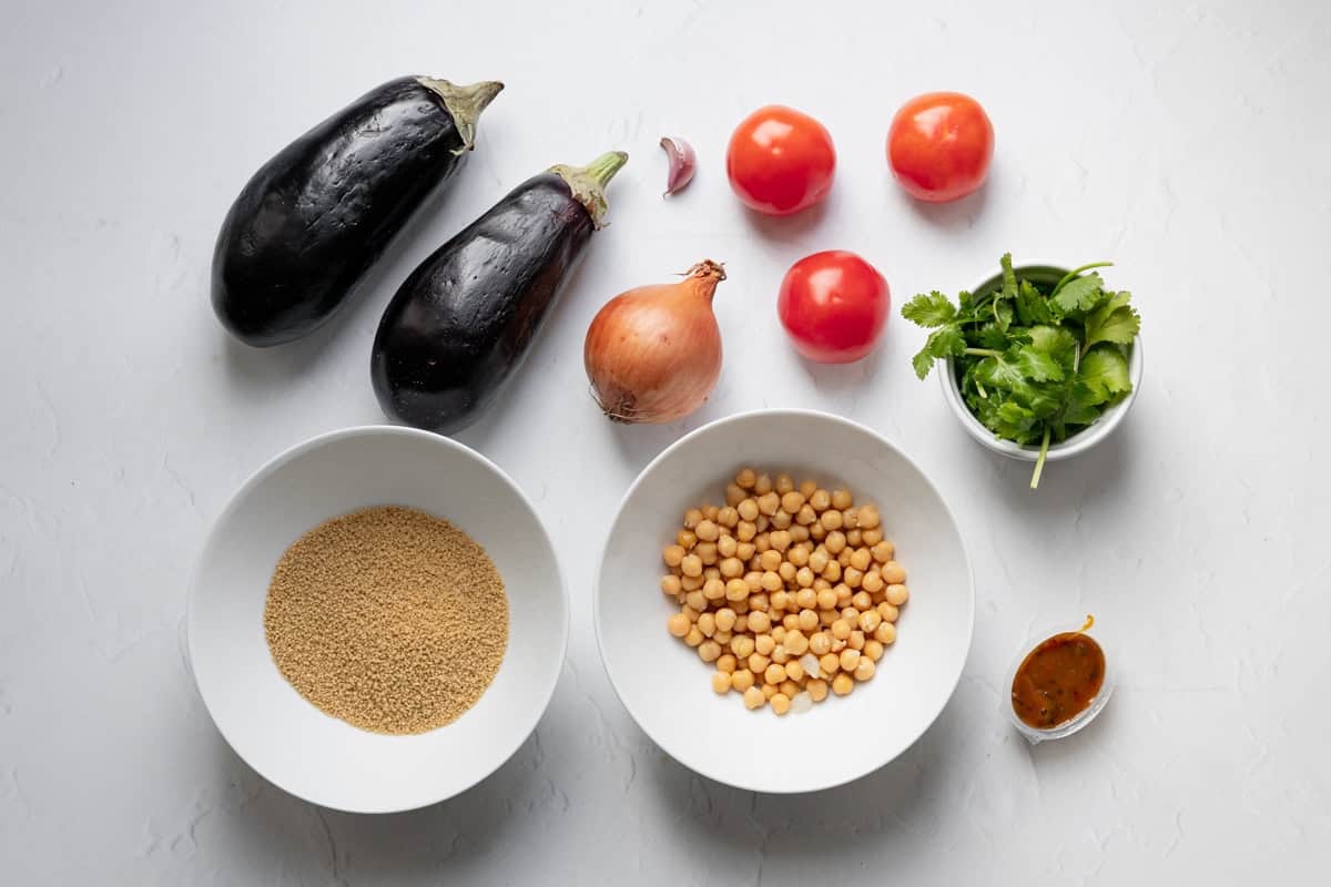 Ingredients for couscous stuffed aubergines