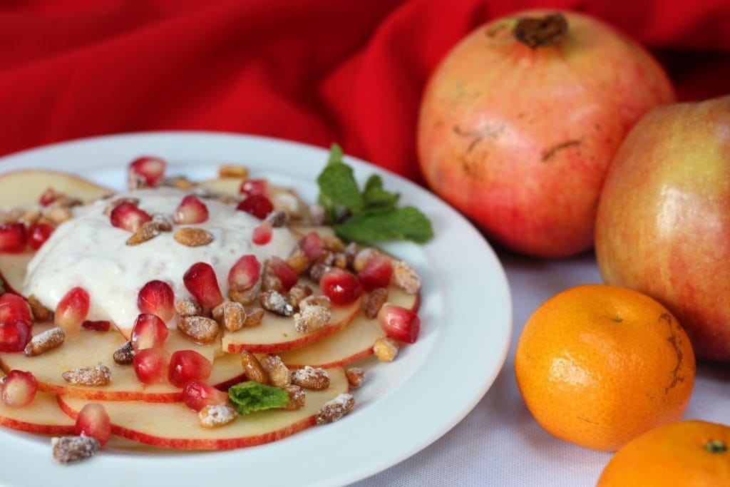 apple carpaccio Apple carpaccio with pomegranate seeds