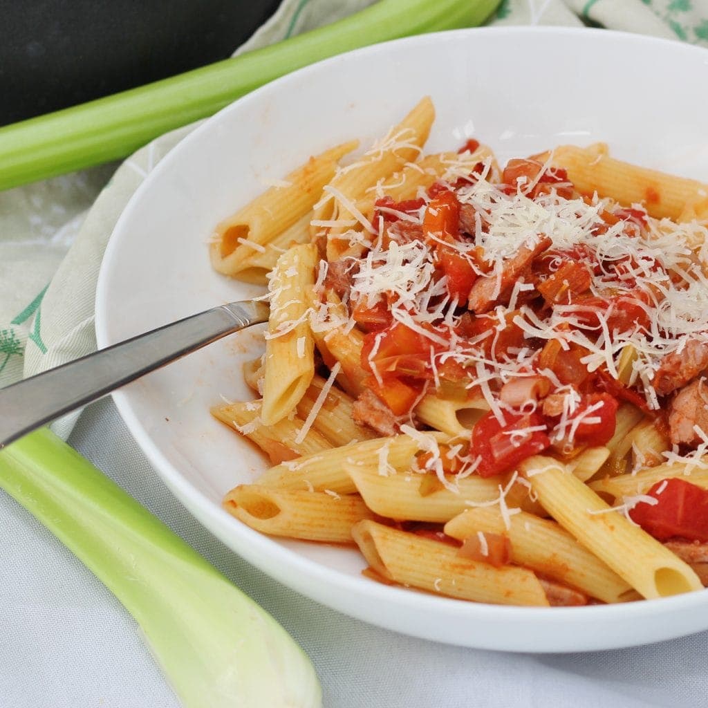Leftover Turkey Ragu pasta with turkey ragu
