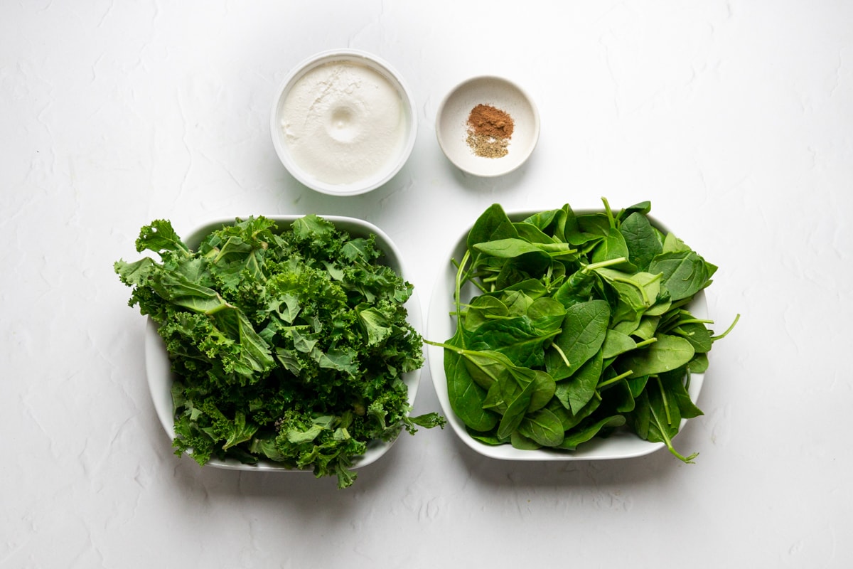 Ingredients for the spinach kale and ricotta pancake filling