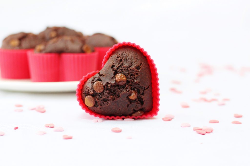 egg-free chocolate muffins  in heart shape