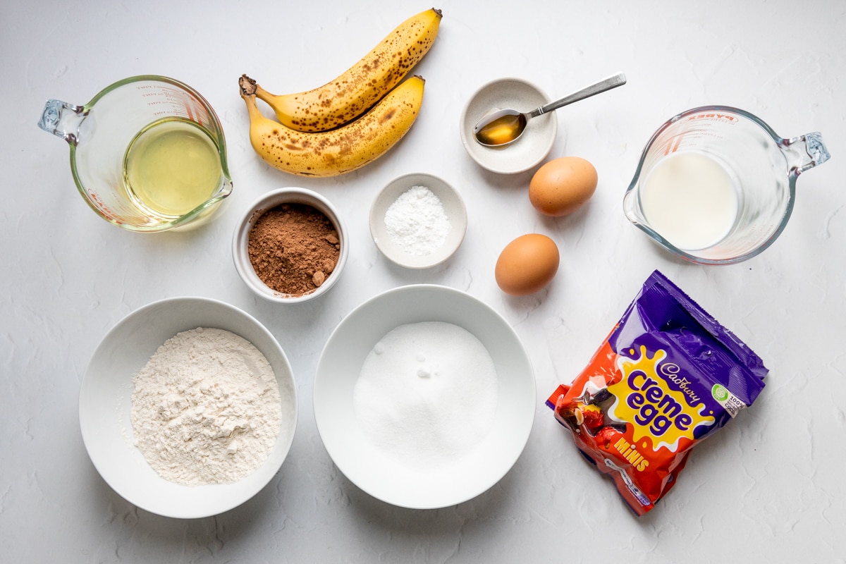 Ingredients for banana creme egg muffins