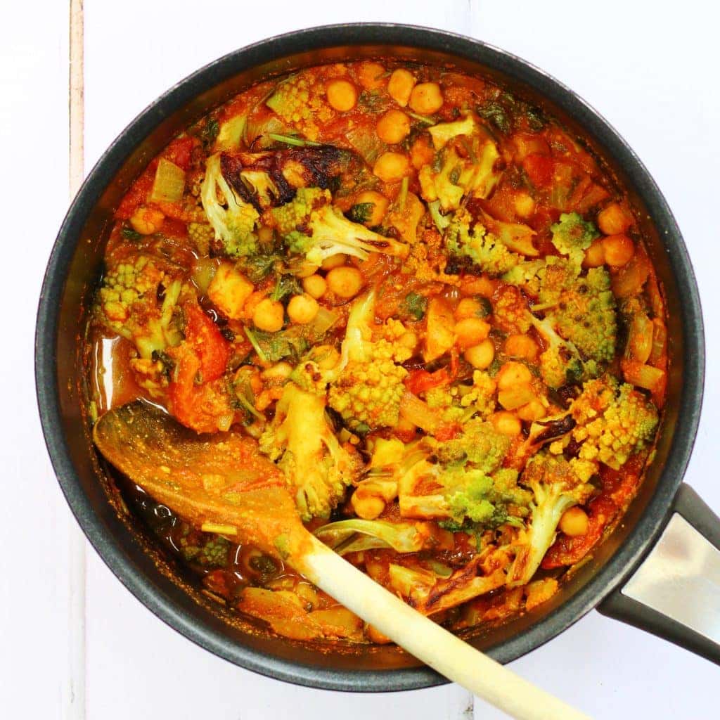 Nutty roasted romanesco curry. This homemade curry makes a delicious easy vegan meal.