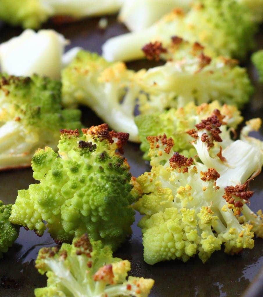 Roasted florets of romanesco for the Nutty roasted romanesco curry. 