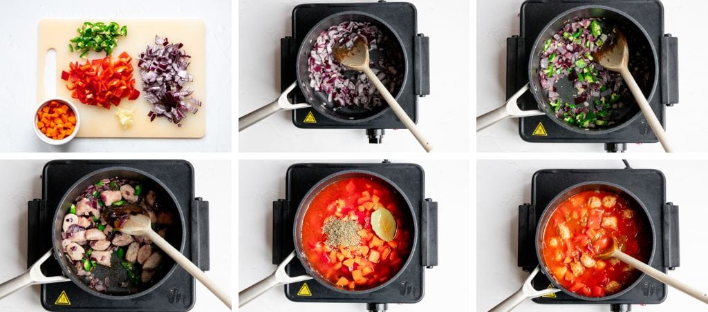Making tomato and sausage soup step by step