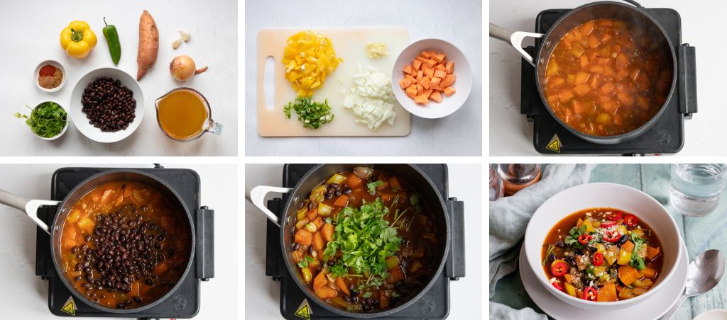 Black bean and sweet potato soup step by step