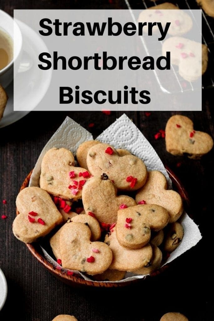 strawberry heart shortbread biscuits pin image