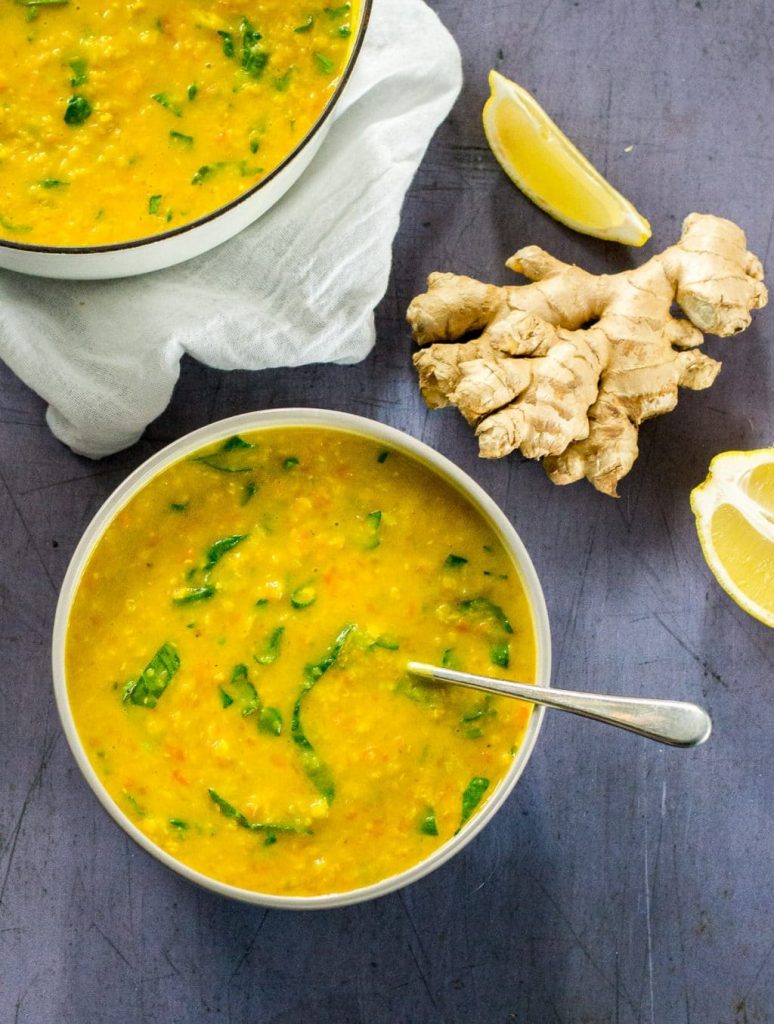 vegan lentil soup with ginger and turmeric