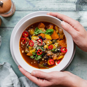 bowl of black bean and sweet potato soup